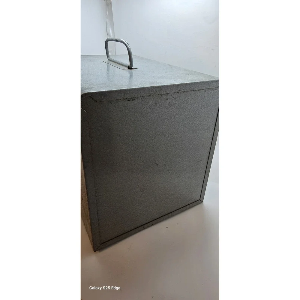 Vintage Brumberger Metal Slide Storage Case Gray Hammered Finish 3-Shelf Box